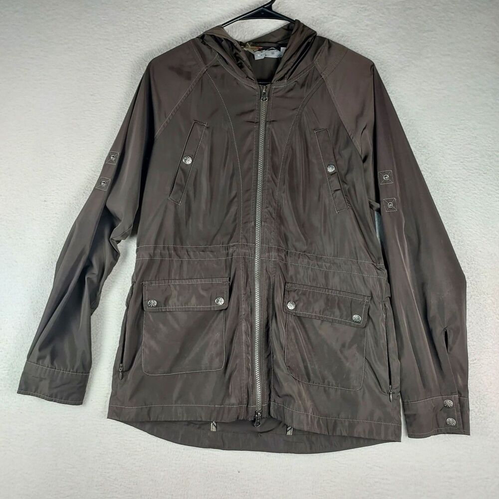 Athleta Anorak Jacket Womens S Olive Hooded Cargo Pocket Full Zip